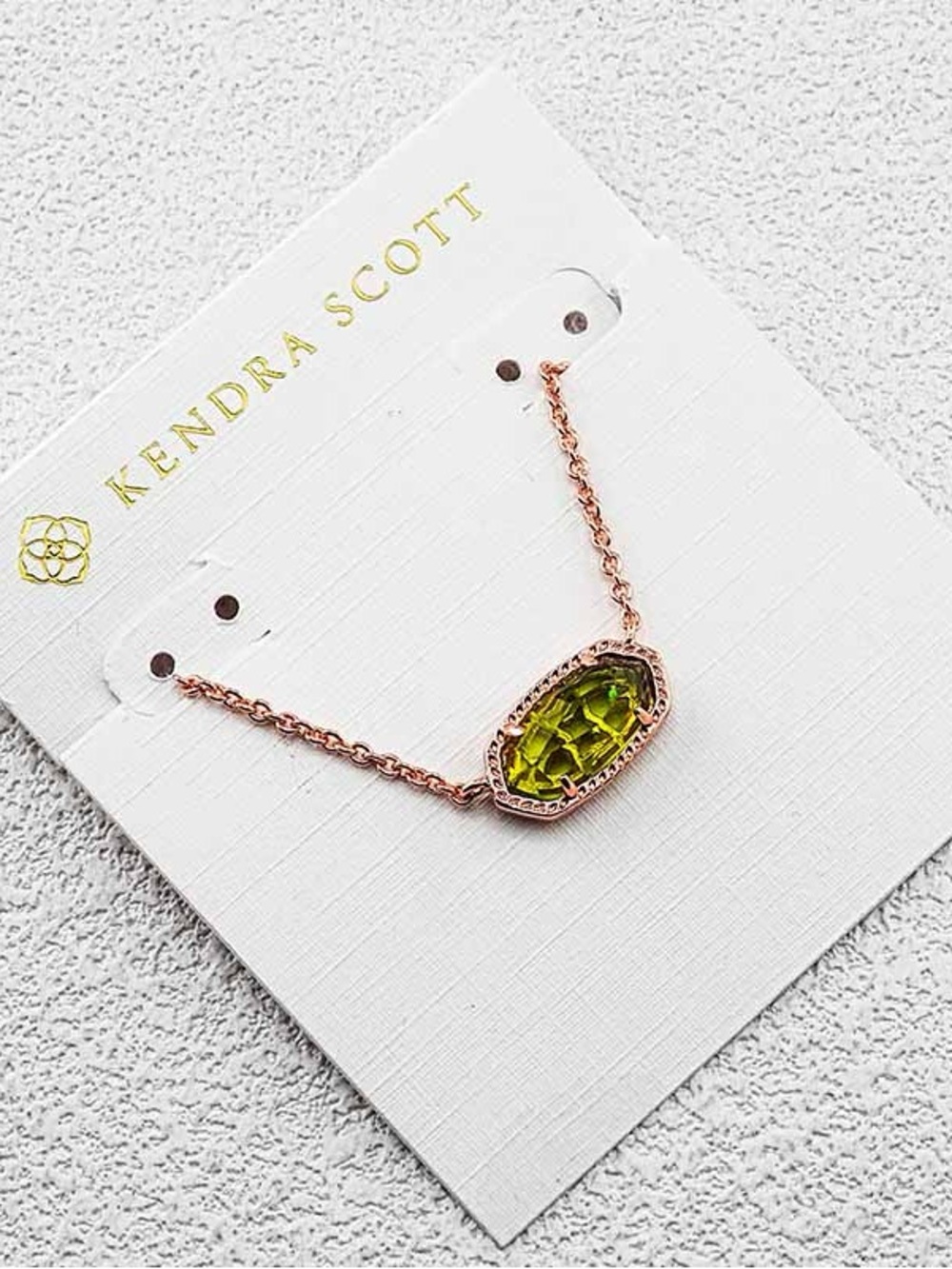 Kendra Scott Olive Green Rose Gold Pendant Necklace